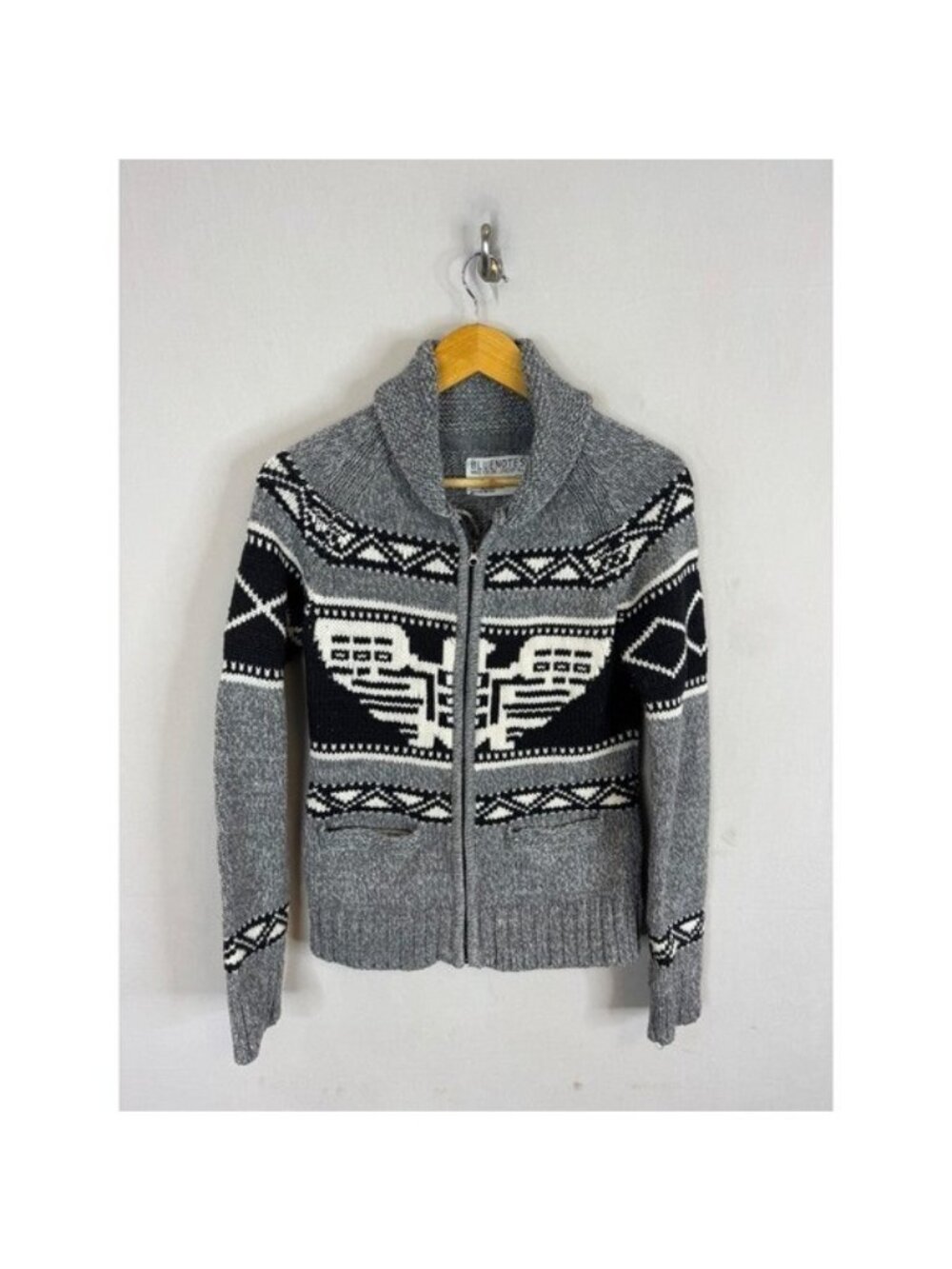 Bluenotes Women M Gray Thunderbird Full Zip Shawl Collar Cardigan Sweater